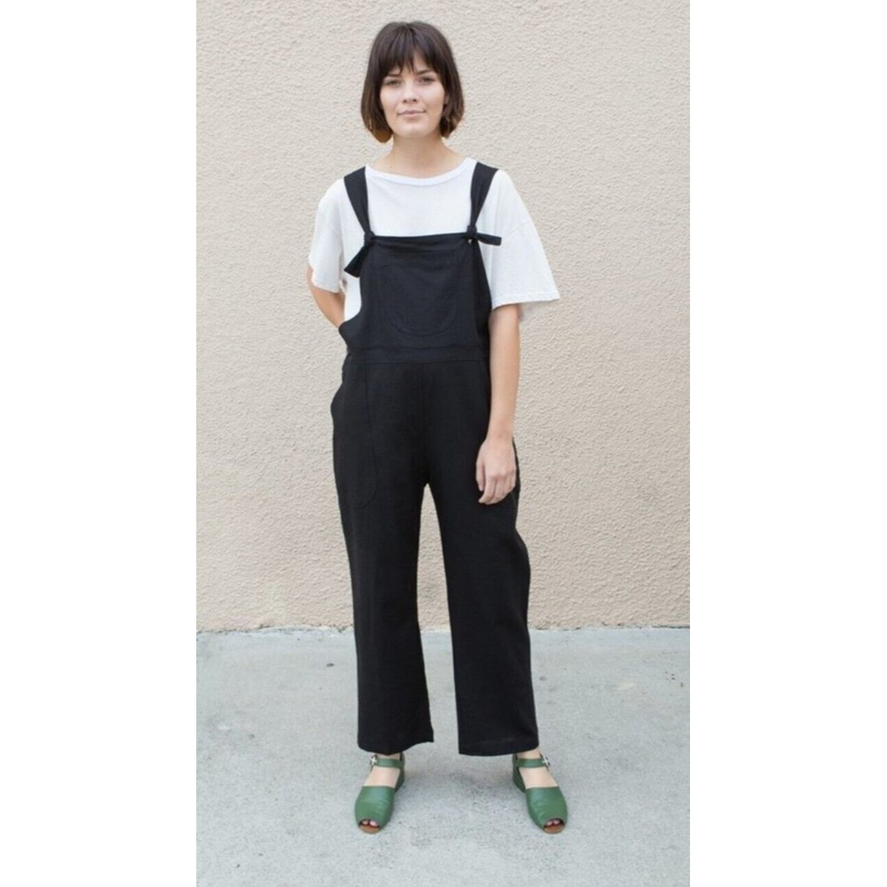 Selva Negra Jumpsuit Overalls Black Linen Blend Womens Size 4 - Picture 2 of 11